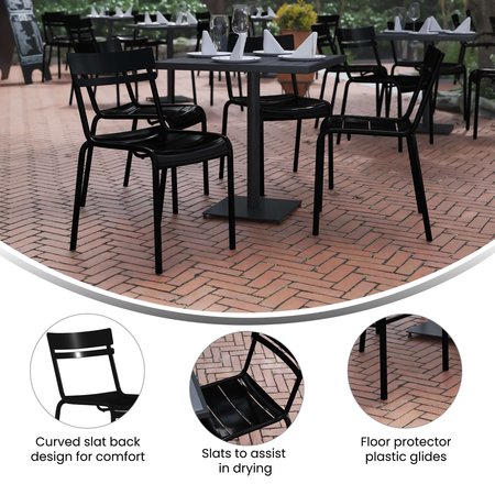 Flash Furniture All-Weather Armless Dining Chair, Black, Steel, 22-1/2 in L x 22-1/4 in W x 32-3/4 in H XU-CH-10318-BK-GG